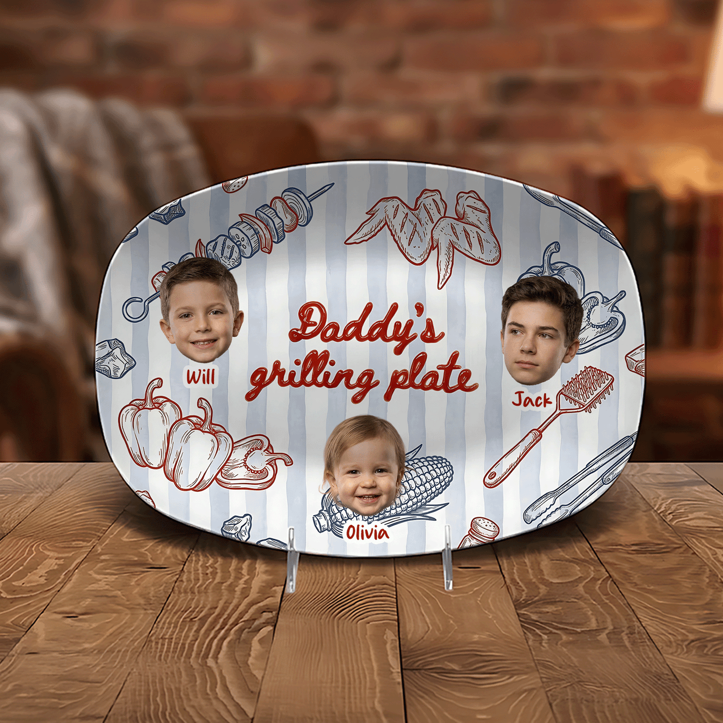 Personalized Daddy’s Grilling Plate – Custom Name & Photo BBQ Decoration