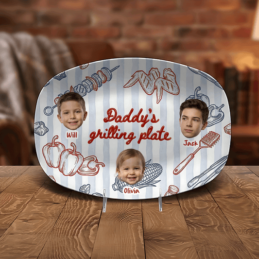 Personalized Daddy’s Grilling Plate – Custom Name & Photo BBQ Decoration
