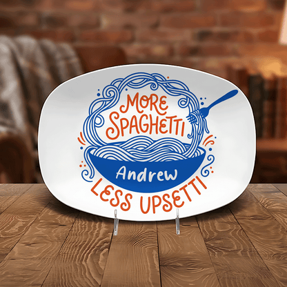 Personalized “More Spaghetti Less Upsetti” Decorative Plate – Custom Family Kitchen Keepsake