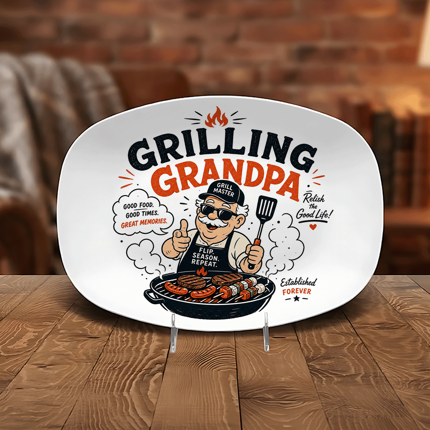 Personalized Grilling Grandpa Decorative Plate – Custom Name BBQ Keepsake for Grandpa