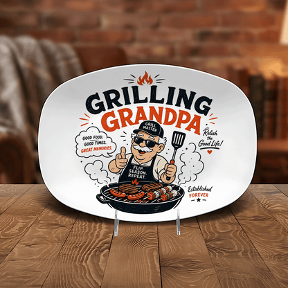 Personalized Grilling Grandpa Decorative Plate – Custom Name BBQ Keepsake for Grandpa