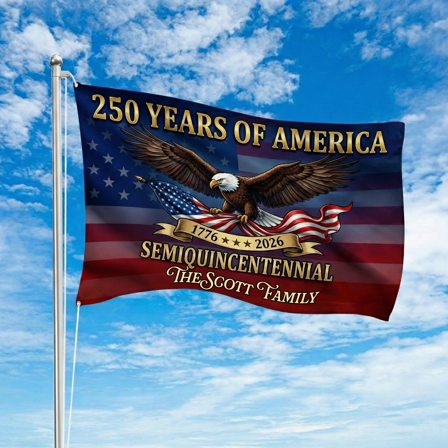 Custom Family Name 250 Years Of American Semiquincentennial Anniversary Banner House Flag