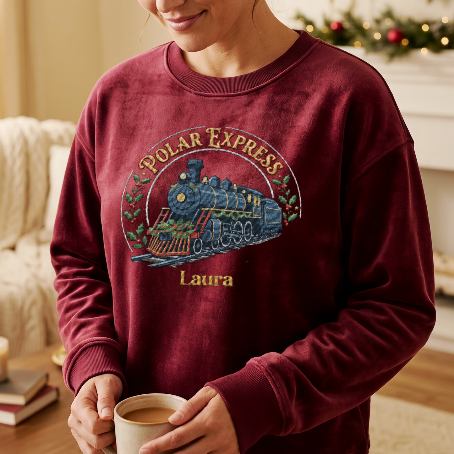 Personalized Polar Express Train Christmas Sweatshirt with Custom Name | Vintage Holiday Embroidered Crewneck Gift