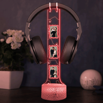 Personalized Acrylic Headphone Stand with Lights – Custom Photo Gift for Dad