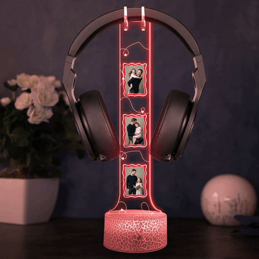 Personalized Acrylic Headphone Stand with Lights – Custom Photo Gift for Dad