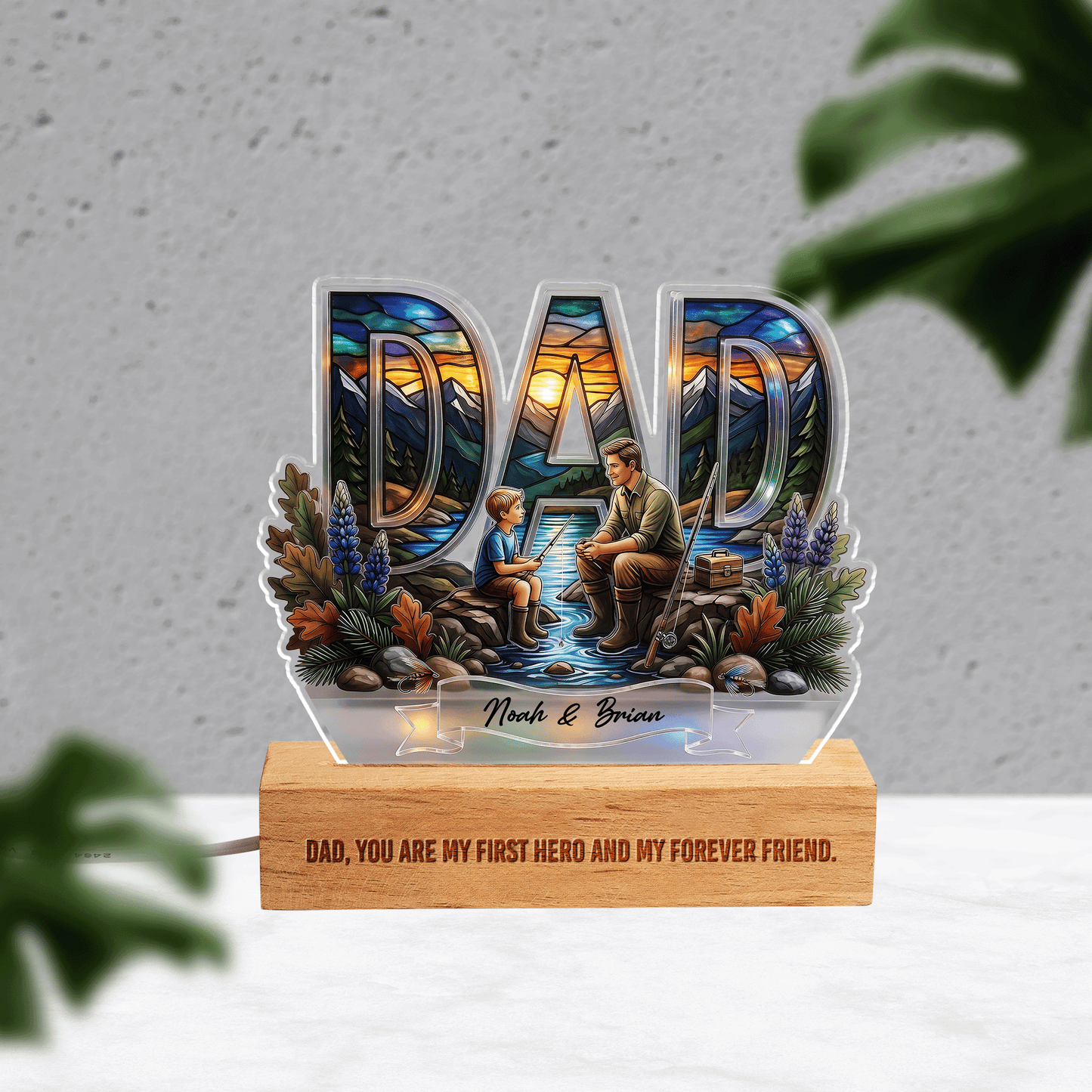 Personalized Dad Photo Night Light – Custom Name Father’s Day Gift, You Are My First Hero LED Lamp