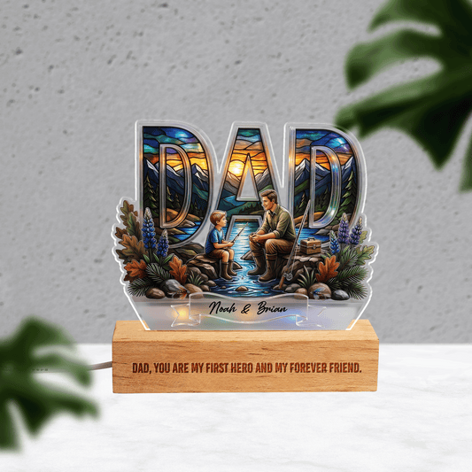 Personalized Dad Photo Night Light – Custom Name Father’s Day Gift, You Are My First Hero LED Lamp