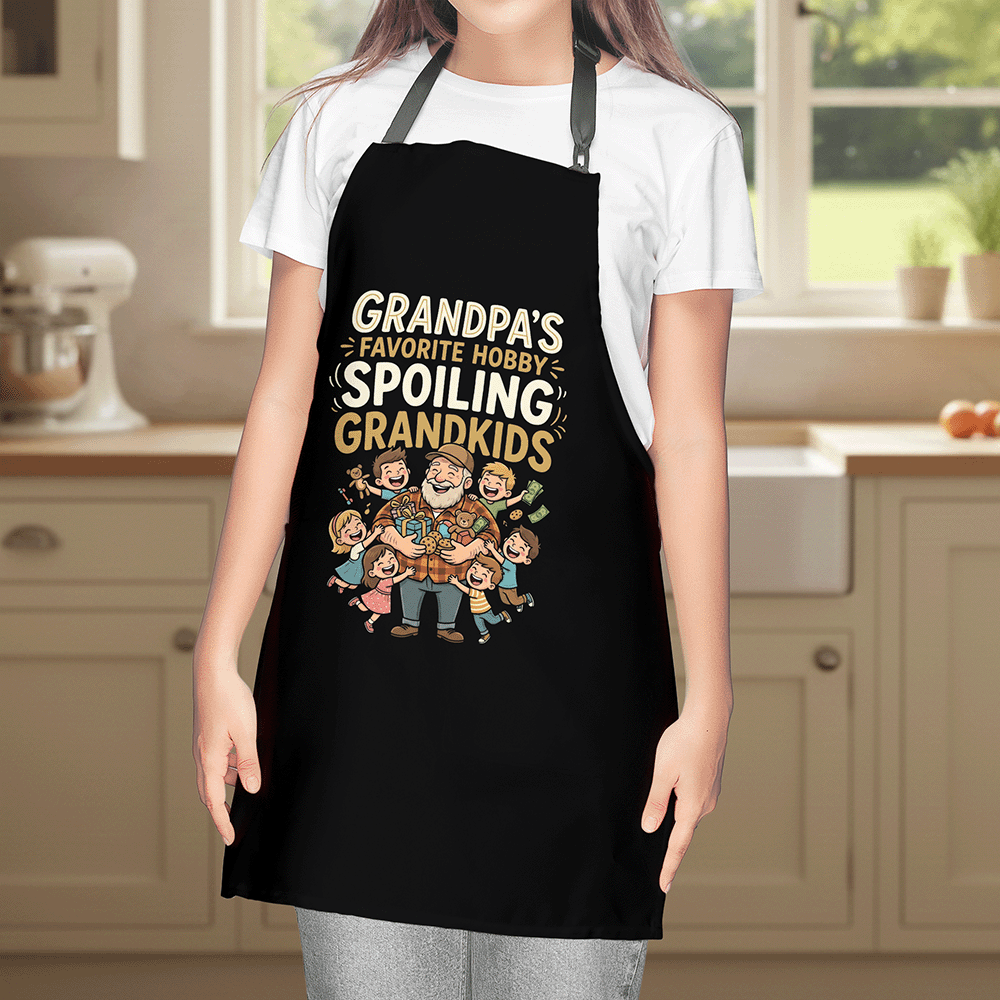 Grandpa's Favorite Hobby Spoiling Grandkids Apron – Funny Grandpa BBQ & Cooking Apron Gift