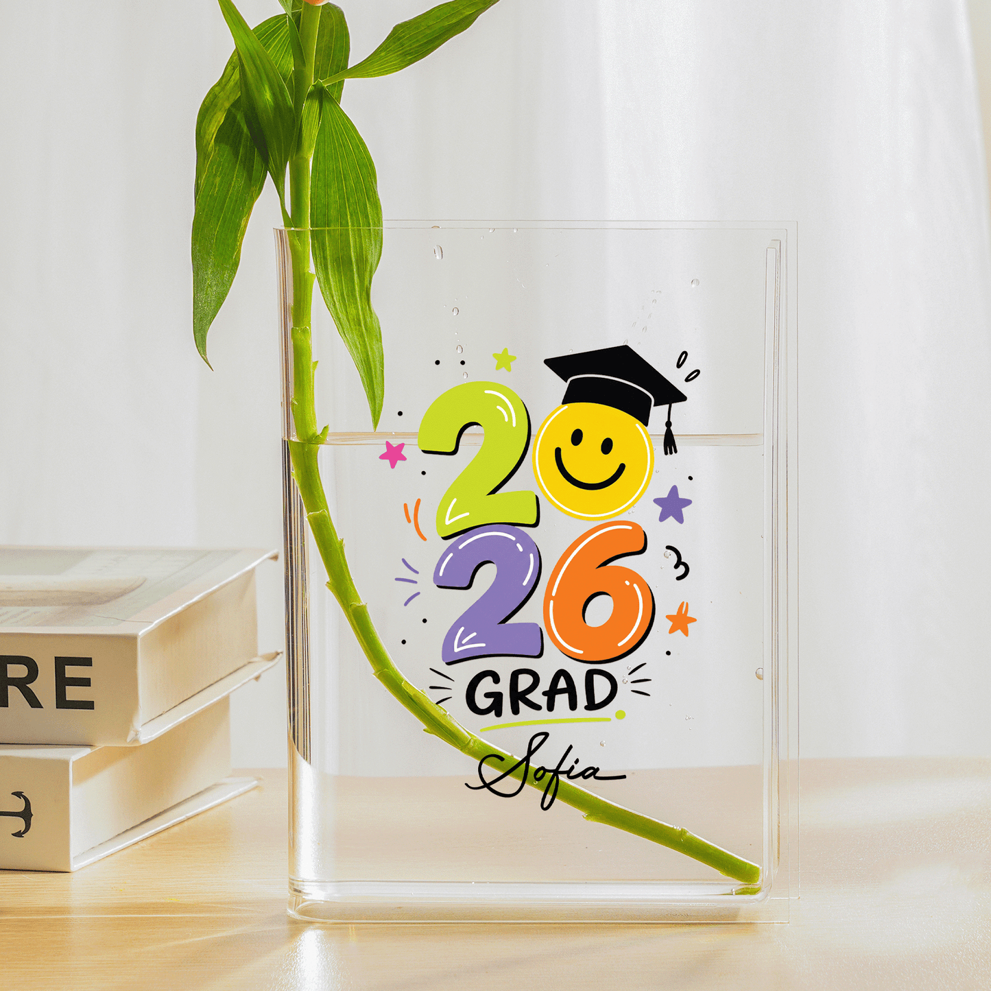 Personalized 2026 Grad Acrylic Book Vase with Custom Name