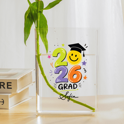Personalized 2026 Grad Acrylic Book Vase with Custom Name