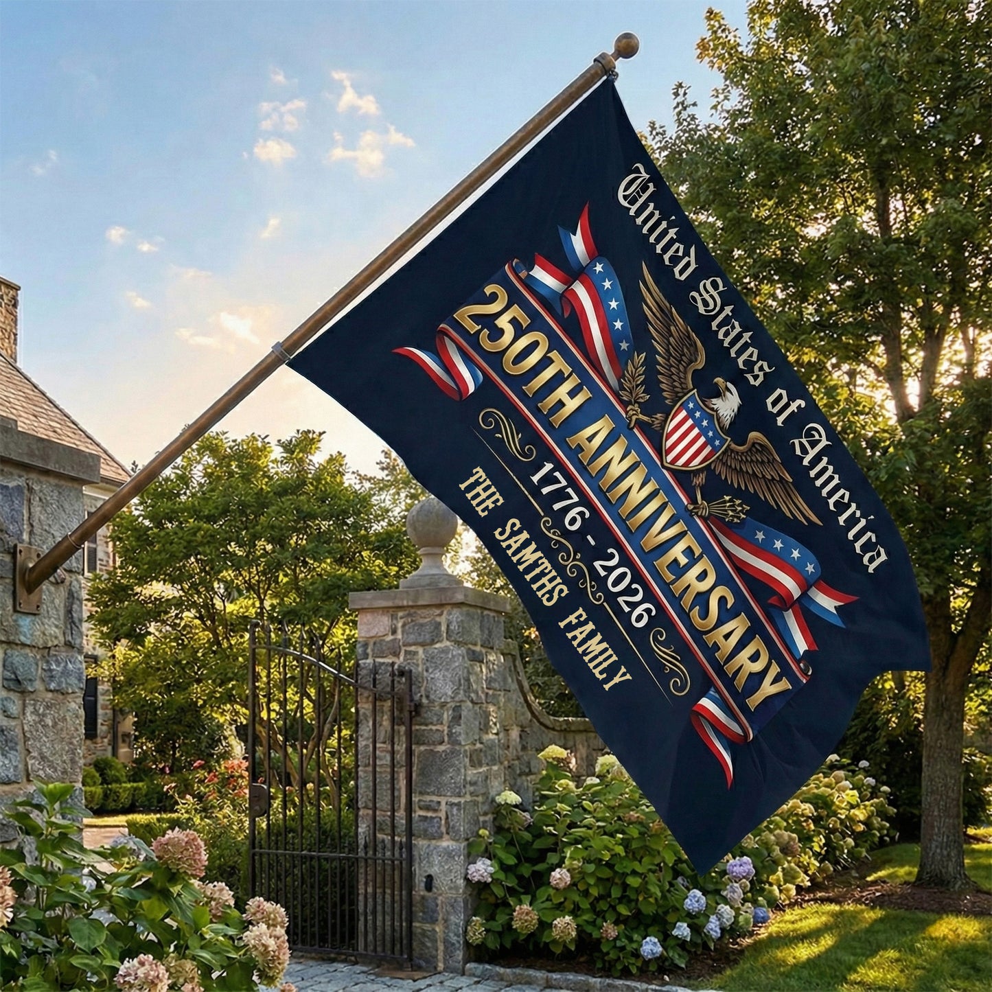 Personalized Family Name USA 250th Anniversary Banner House Flag