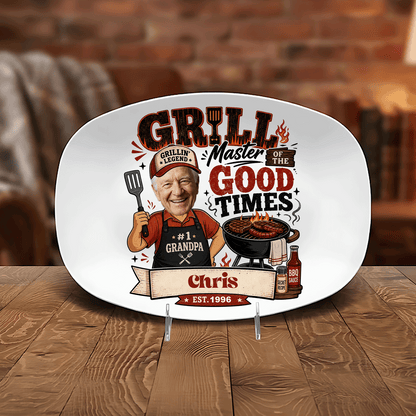 Personalized Grill Master of the Good Times Decorative Plate – Custom Name BBQ Keepsake