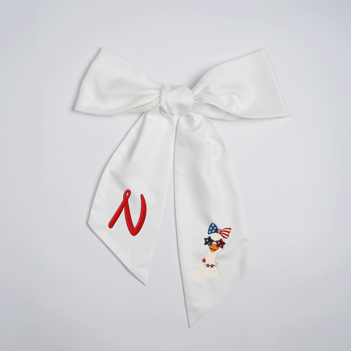Custom Monogram Patriotic Goose Embroidered Linen Door Wreath Sash, Personalized Initial Bow Goose Gingham Holiday Wreath Sash & Front Door Decor