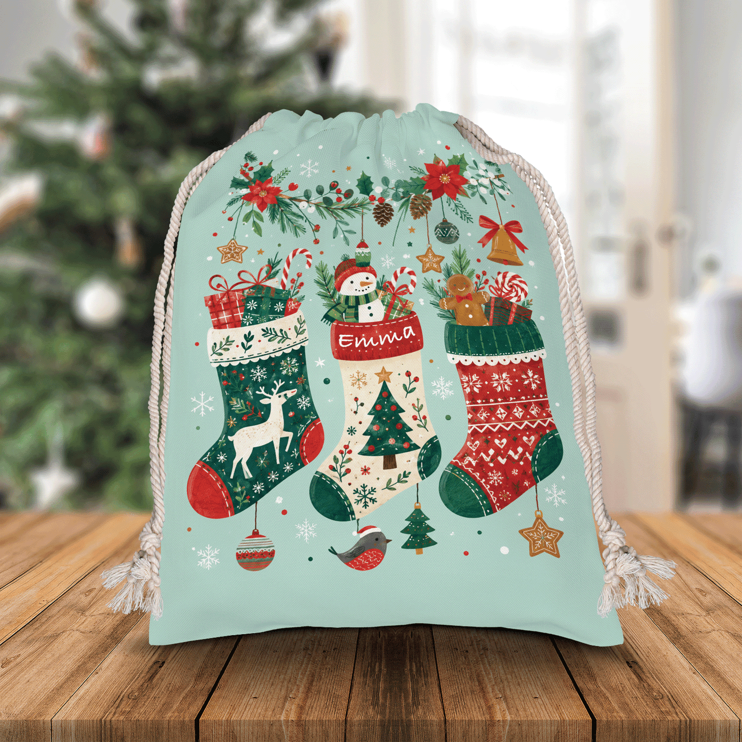 Personalized Christmas Stockings Christmas Sack, Custom Name Santa Gift Bag