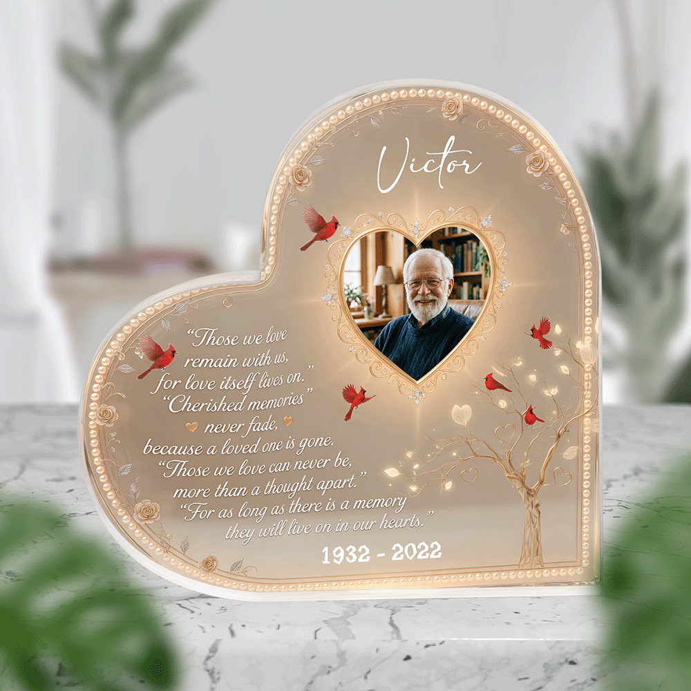Personalized Memorial Heart Acrylic Plaque – Custom Photo Sympathy Gift & Remembrance Keepsake