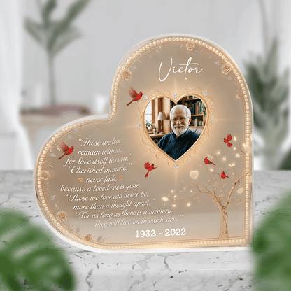 Personalized Memorial Heart Acrylic Plaque – Custom Photo Sympathy Gift & Remembrance Keepsake