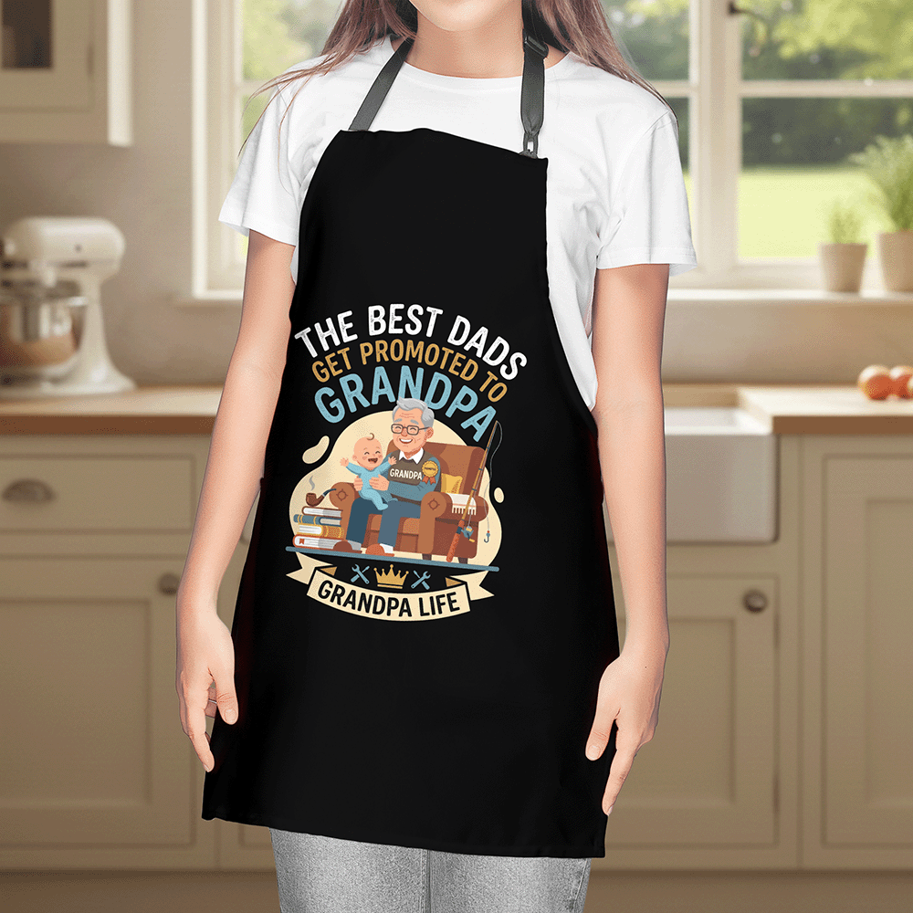 The Best Dads Get Promoted to Grandpa Apron – Funny Grandpa BBQ & Cooking Apron Gift