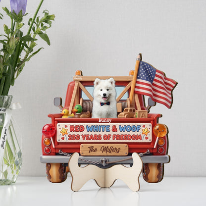 Personalized Dog Patriotic Wood Sign Red White And Woof 250 Years Of Freedom USA Custom Pet Decor