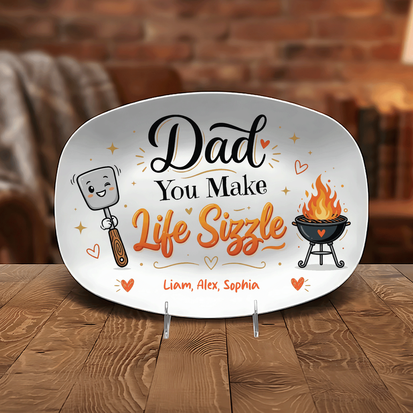 Personalized “Dad You Make Life Sizzle” Decorative Plate – BBQ Keepsake for Dad