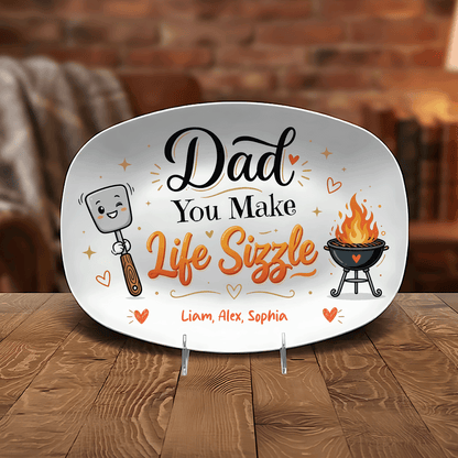 Personalized “Dad You Make Life Sizzle” Decorative Plate – BBQ Keepsake for Dad
