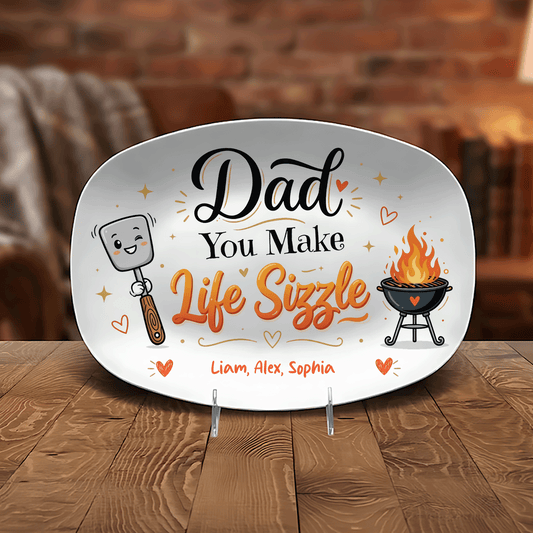 Personalized “Dad You Make Life Sizzle” Decorative Plate – BBQ Keepsake for Dad