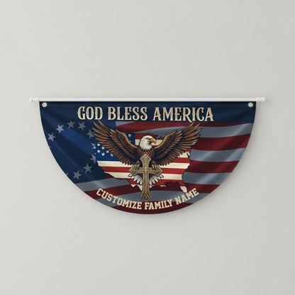 Custom Family Name Patriotic 250th Anniversary God Bless America Eagle 1776–2026 Non-Pleated Fan Flag