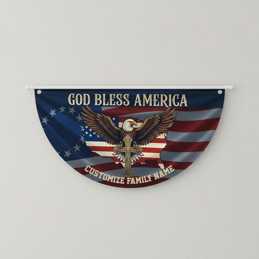 Custom Family Name Patriotic 250th Anniversary God Bless America Eagle 1776 - 2026 Non-Pleated Fan Flag