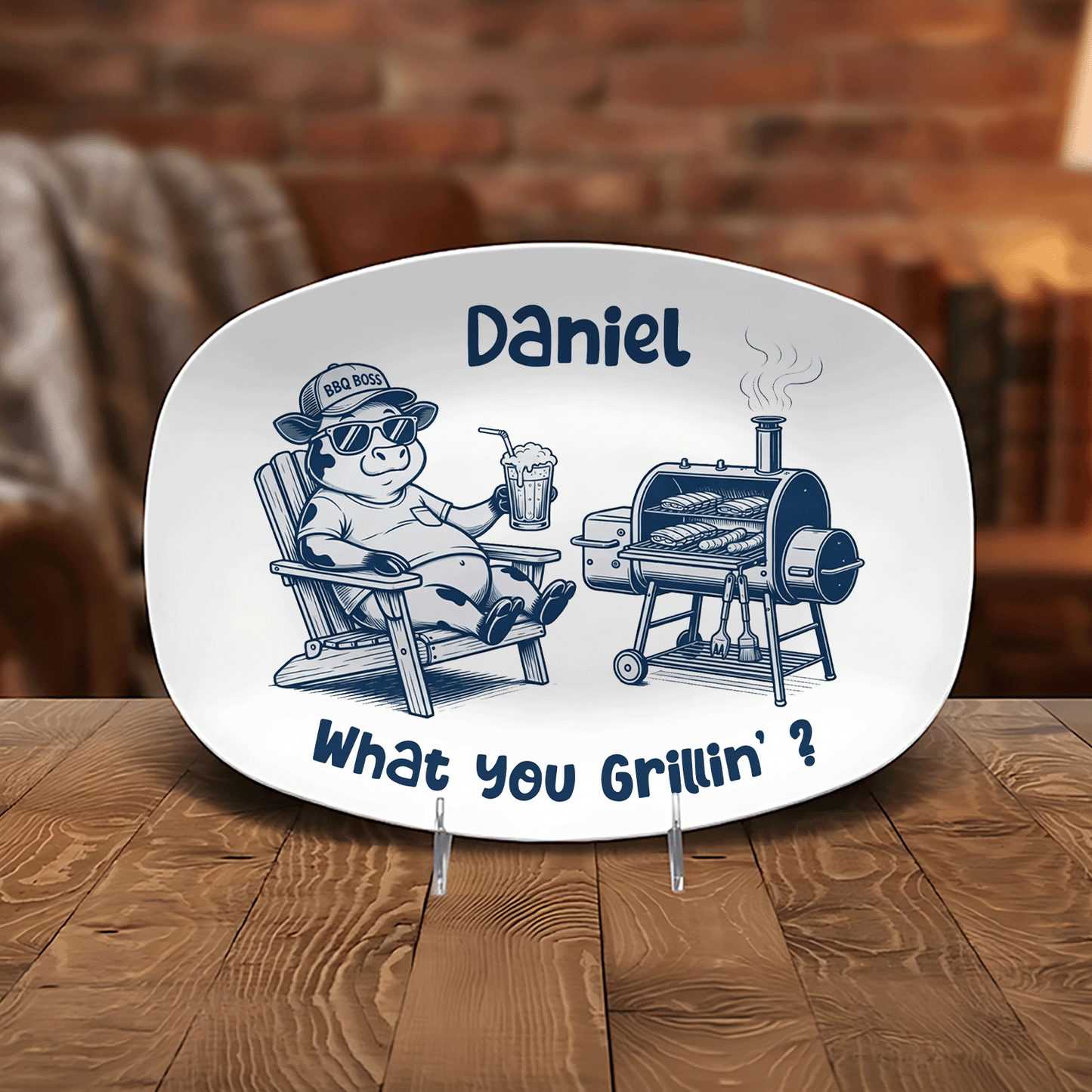 Personalized “What You Grillin’?” Decorative Plate – Funny BBQ Keepsake for Dad