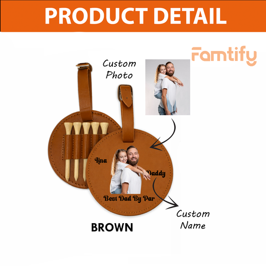 Personalized Leather Golf Bag Tag for Dad - "Best Dad By Par" Custom Gift