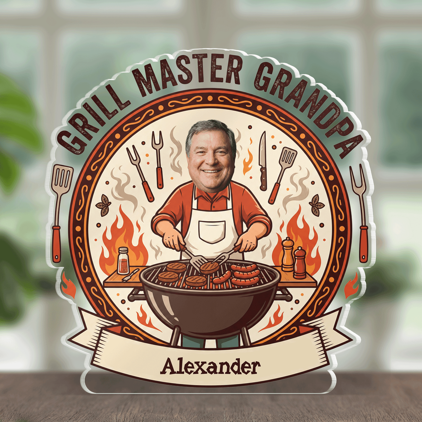 Personalized Grill Master Grandpa Acrylic Plaque - Custom Photo BBQ Gift