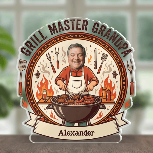 Personalized Grill Master Grandpa Acrylic Plaque - Custom Photo BBQ Gift