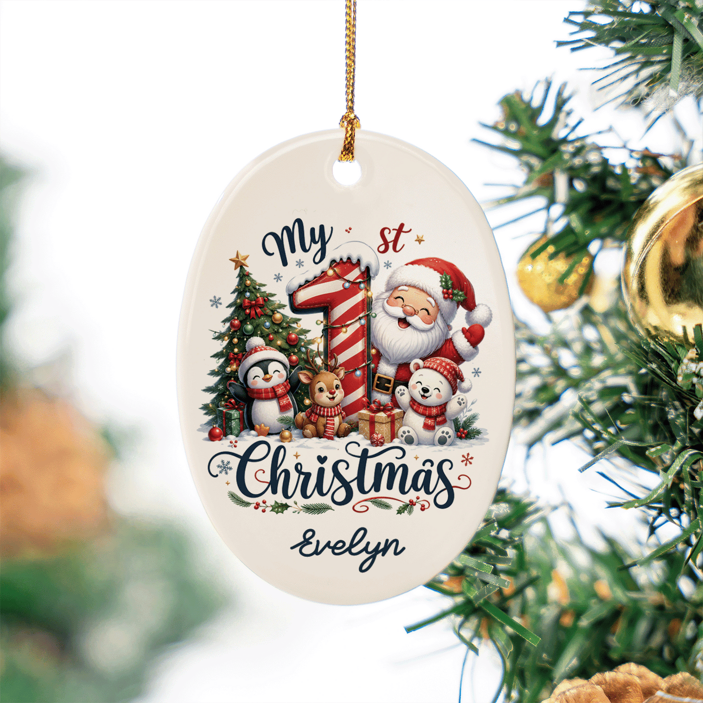 Personalized My 1st Christmas Oval Ceramic Ornament, Custom Name Baby Christmas Gift