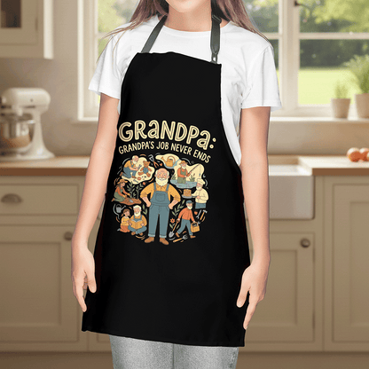 Grandpa's Job Never Ends Apron – Funny BBQ Grilling Apron Gift for Grandpa