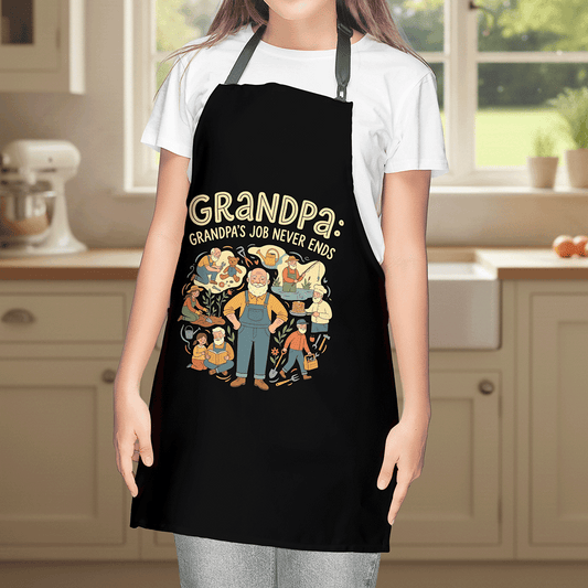 Grandpa's Job Never Ends Apron - Funny BBQ Grilling Apron Gift for Grandpa