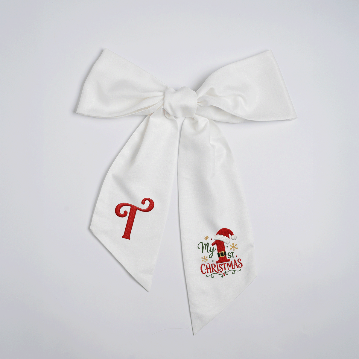 Custom Letter My 1st Christmas Embroidered Linen Wreath Sash, Personalized Monogram Holiday Bow Sash for Baby First Christmas Decor