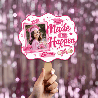 Personalized Made It Happen Custom Shape Photo Hand Fan, Graduation Fan with Photo & Name
