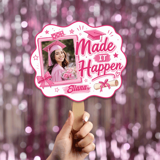 Personalized Made It Happen Custom Shape Photo Hand Fan, Graduation Fan with Photo & Name