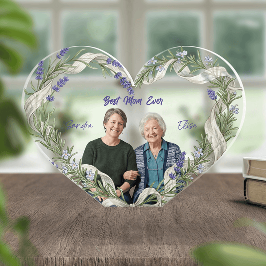 Best Mom Ever – Heartfelt Mother’s Day Gift for Mom – Personalized Heart Acrylic Photo Plaque