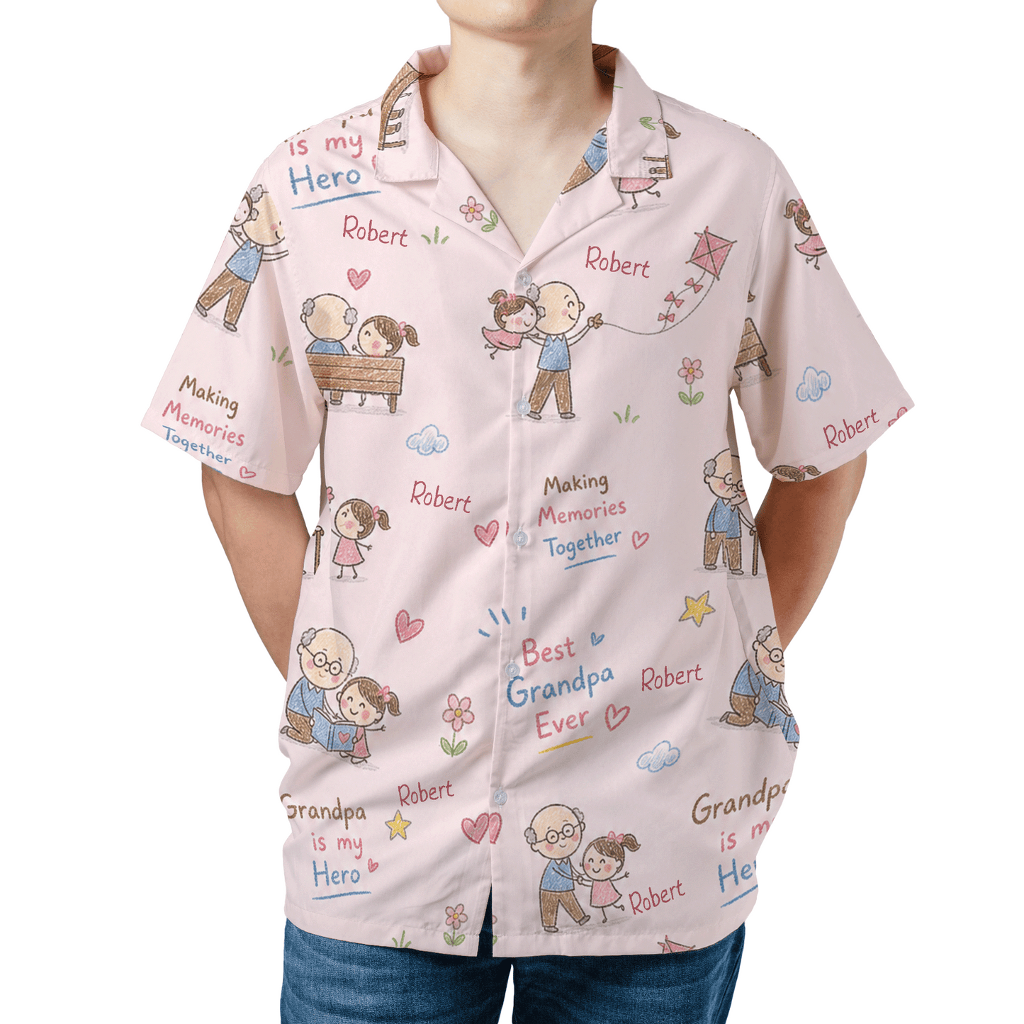 Making Memories Together Grandpa Custom Photo Hawaiian Shirt – Personalized Tropical Gift for Grandpa