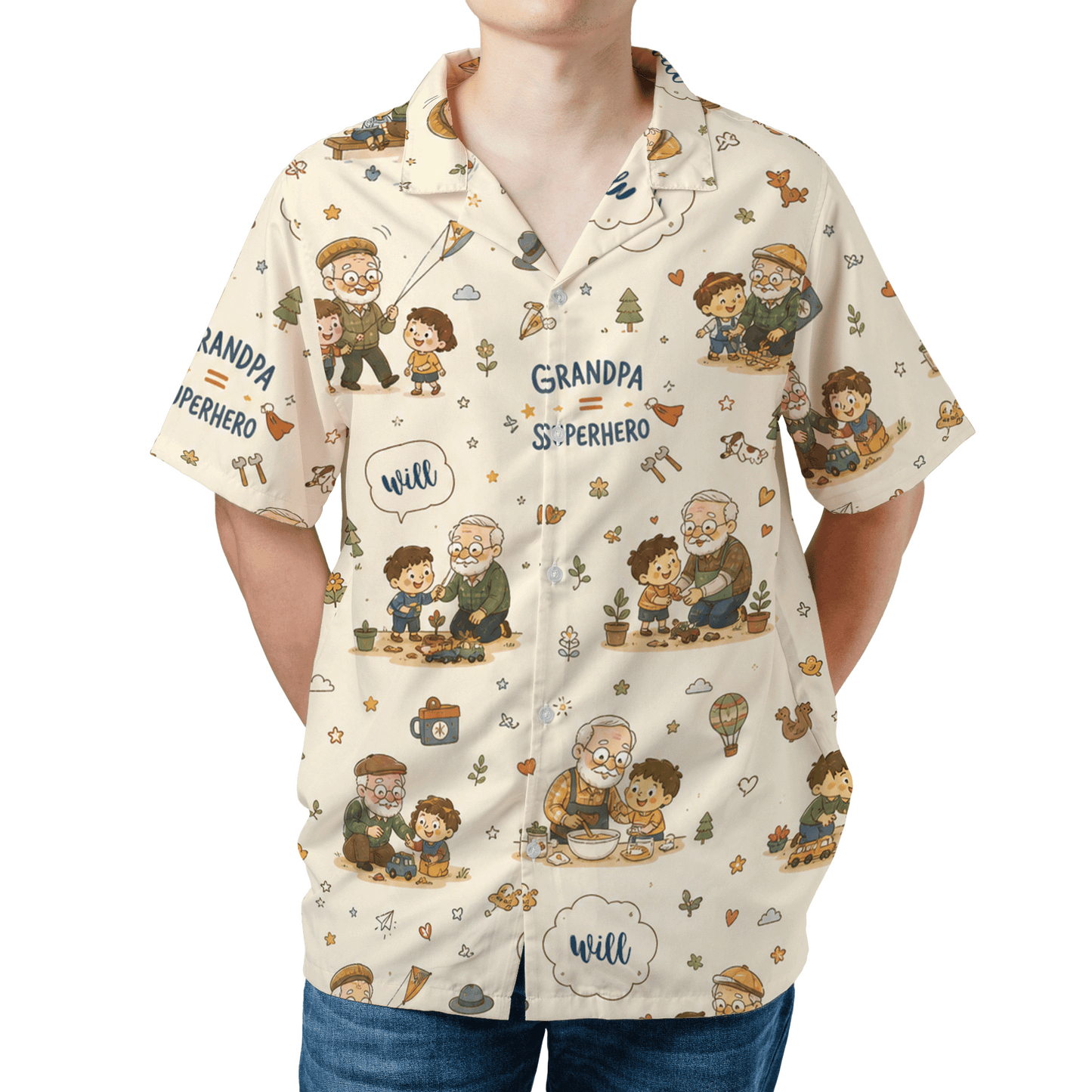 Grandpa Super Hero Custom Name Hawaiian Shirt – Personalized Tropical Gift for Grandpa