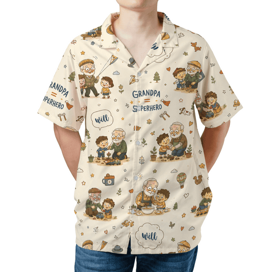 Grandpa Super Hero Custom Name Hawaiian Shirt – Personalized Tropical Gift for Grandpa