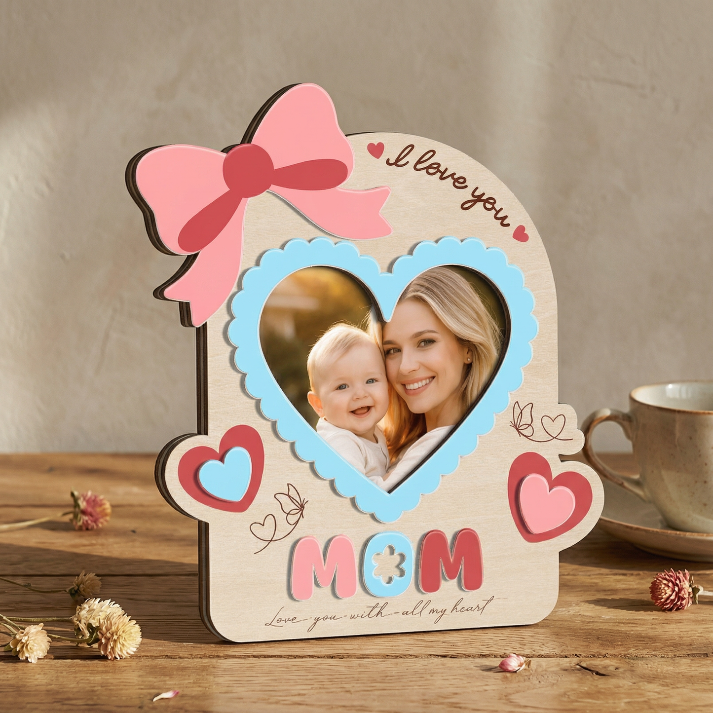 Personalized 3D Layered Wood Block – Custom Family Keepsake Decor – Meaningful Gift for Mom