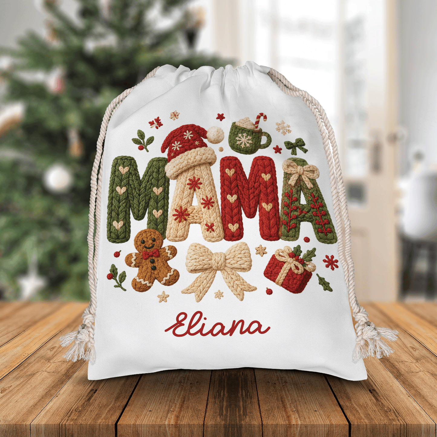 Personalized Mama Christmas Sack, Custom Name Santa Gift Bag