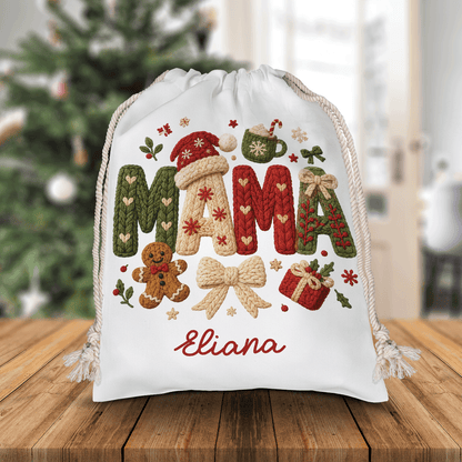 Personalized Mama Christmas Sack, Custom Name Santa Gift Bag