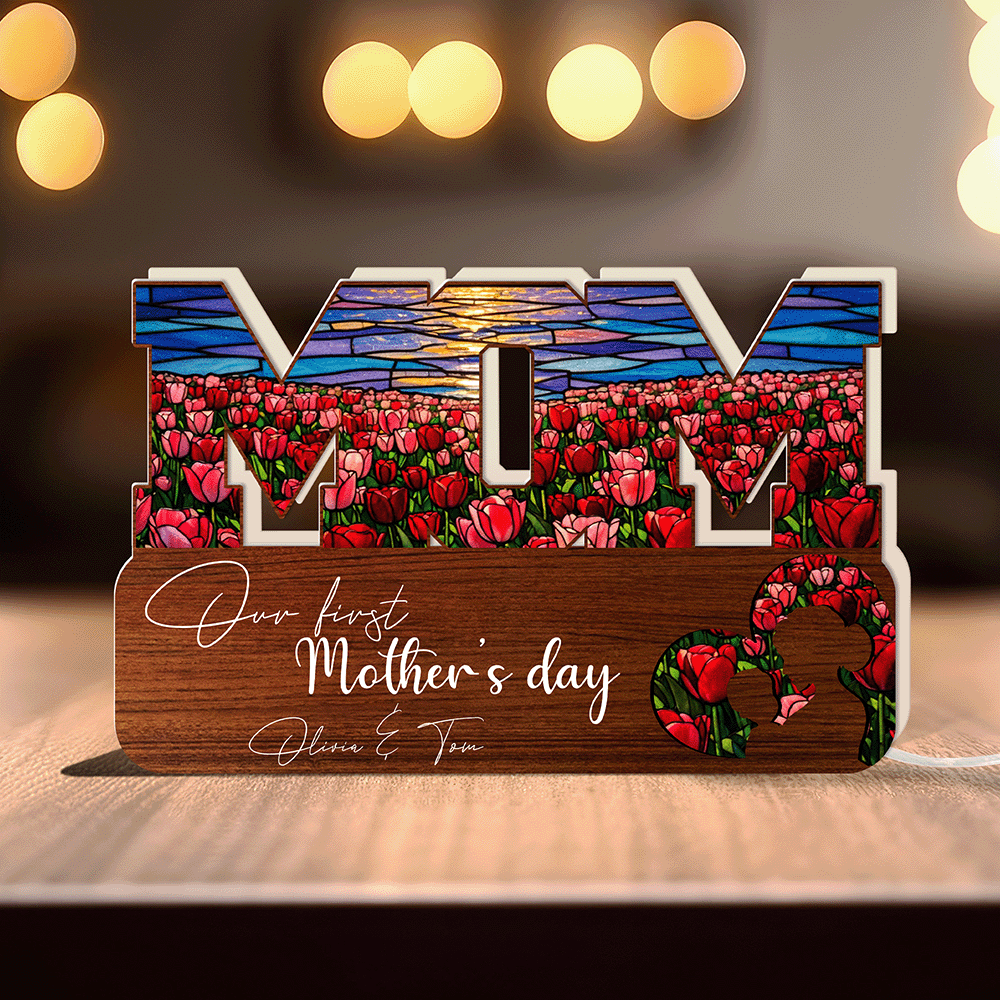 First Mother’s Day MOM Plaque – Personalized Acrylic Light Box Keepsake