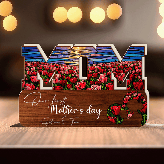 First Mother’s Day MOM Plaque – Personalized Acrylic Light Box Keepsake