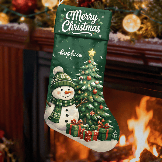 Personalized Merry Christmas Snowman Christmas Stocking with Custom Name