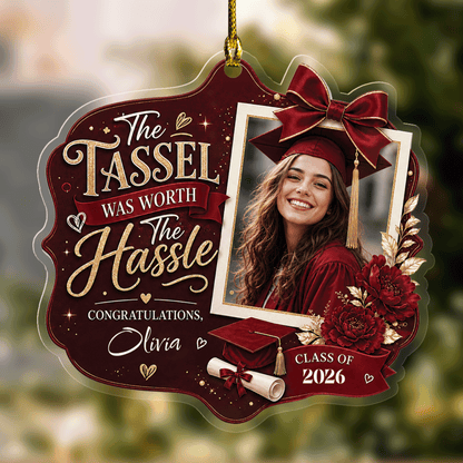 Personalized The Tassel Was Worth the Hassle Red Graduation Acrylic Ornament – Graduation Keepsake