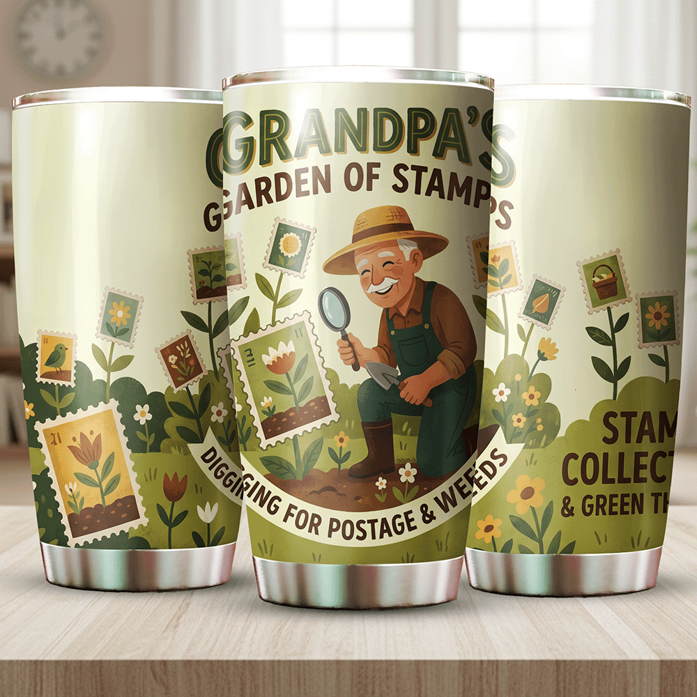 Grandpa's Garden of Stamps 20oz Tumbler – Stainless Steel Travel Mug Gift for Grandpa