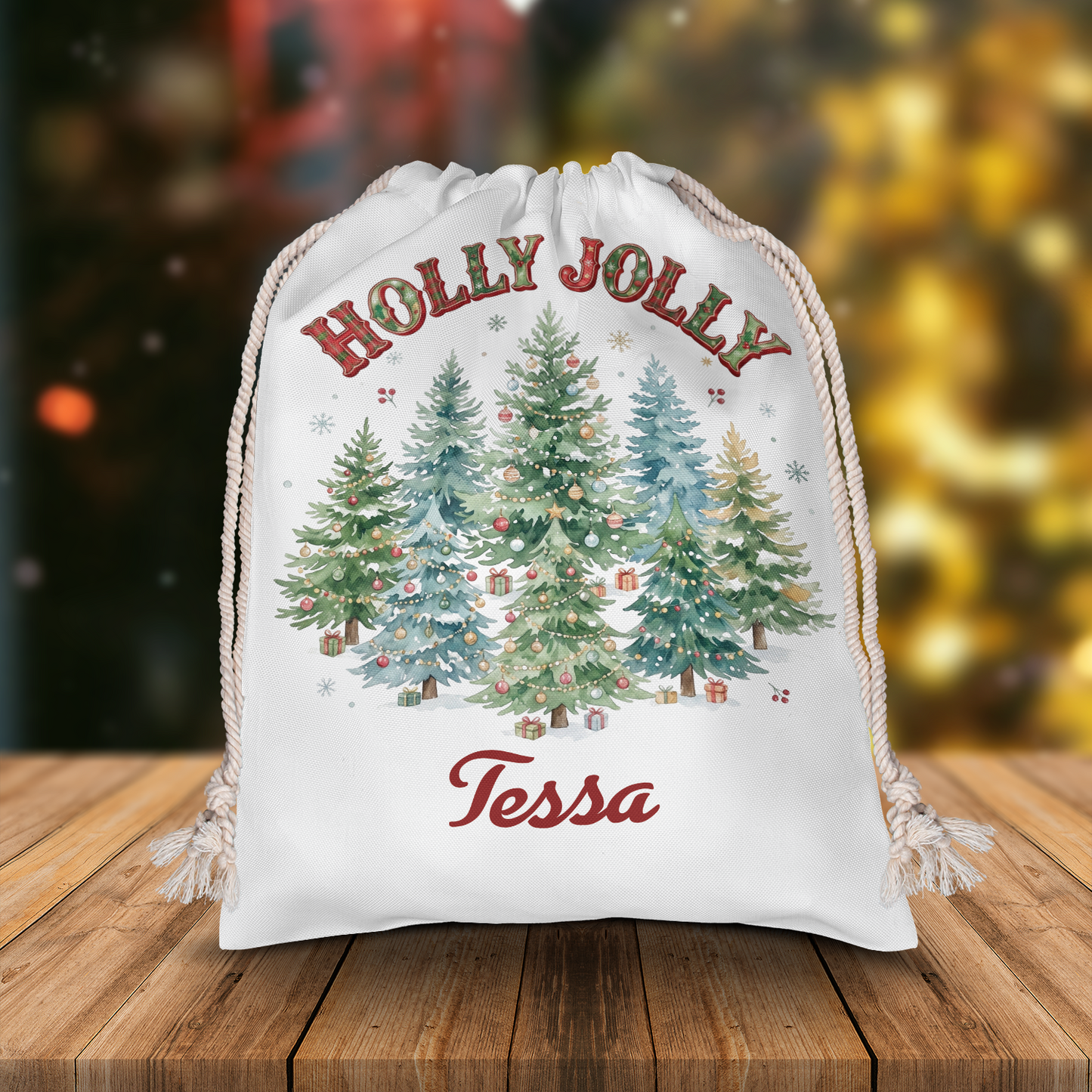 Personalized Holly Jolly Christmas Sack, Custom Name Santa Gift Bag